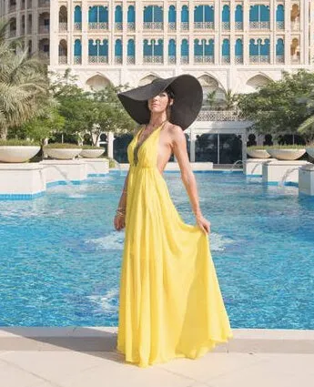 Yellow Halter-Neck Chiffon Dress