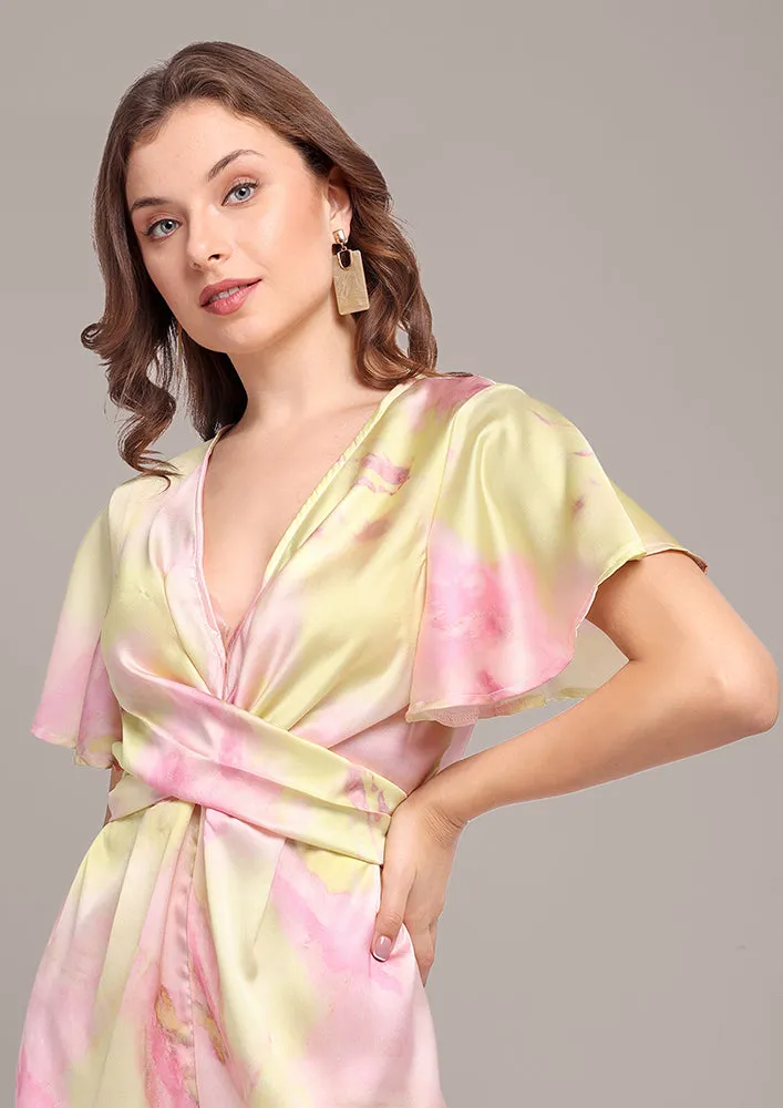 Yellow Tie-Dye Wrap Romper