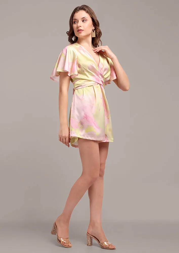 Yellow Tie-Dye Wrap Romper