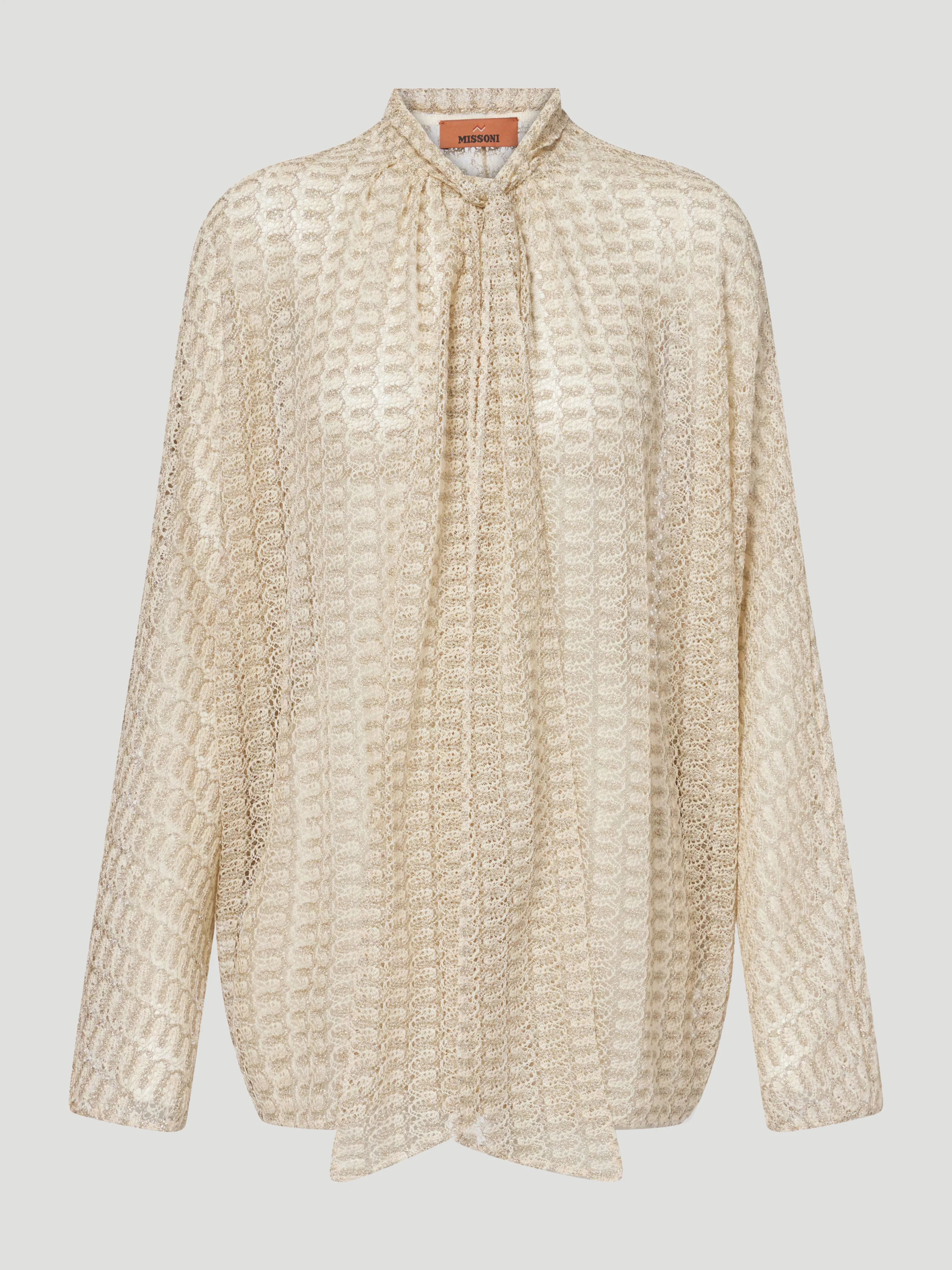 Zigzag Tie-Neck Lamé Blouse
