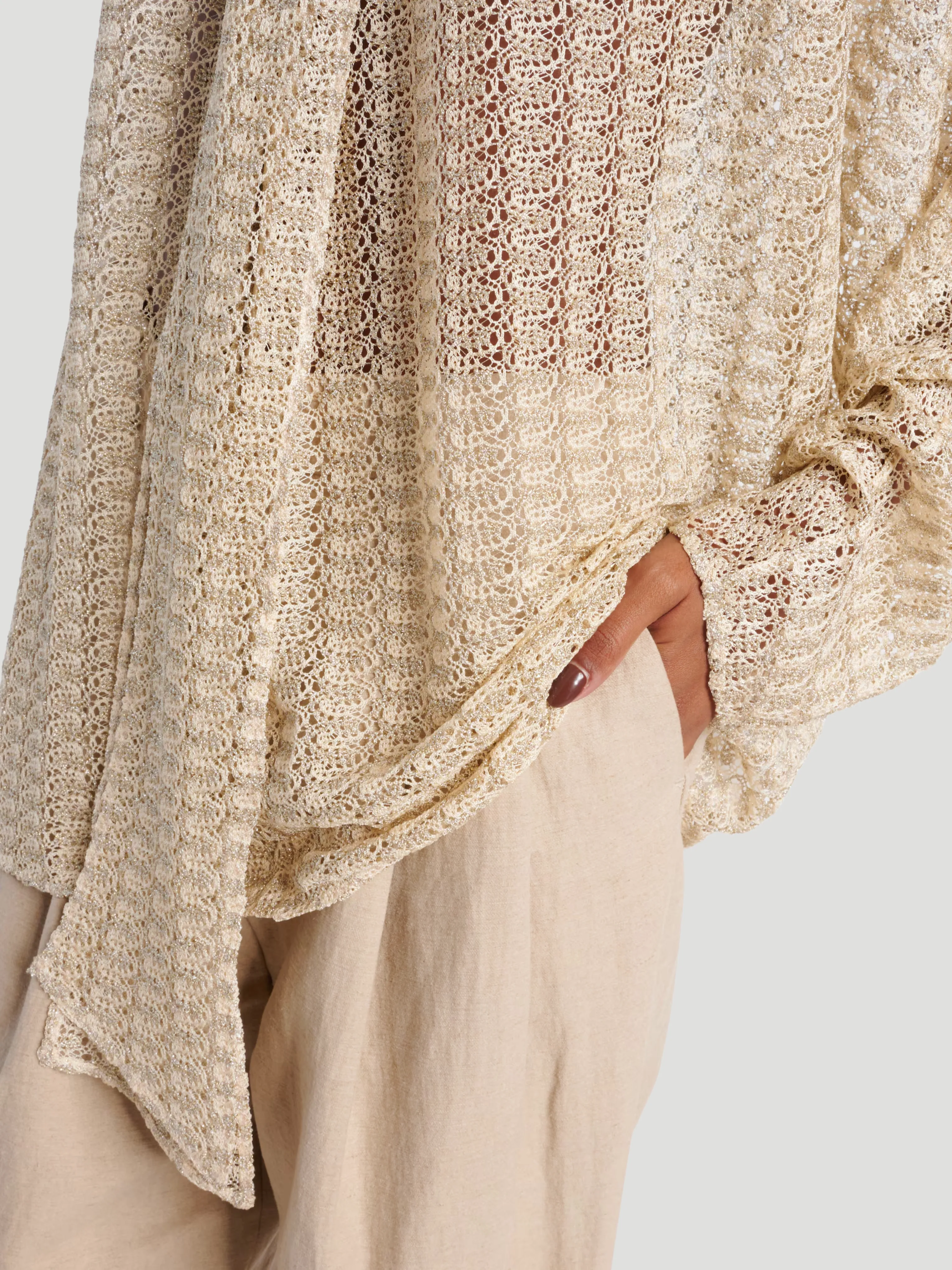 Zigzag Tie-Neck Lamé Blouse